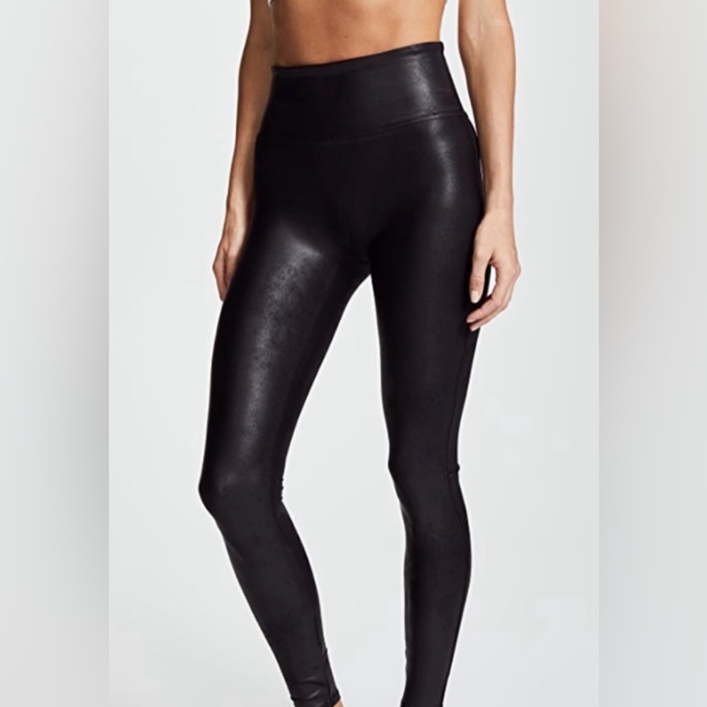 Spanx Faux Black Leather Leggings Size Medium